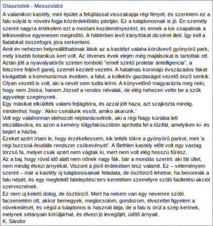 Vélemények az üzenőfalról Vélemények az üzenőfalról